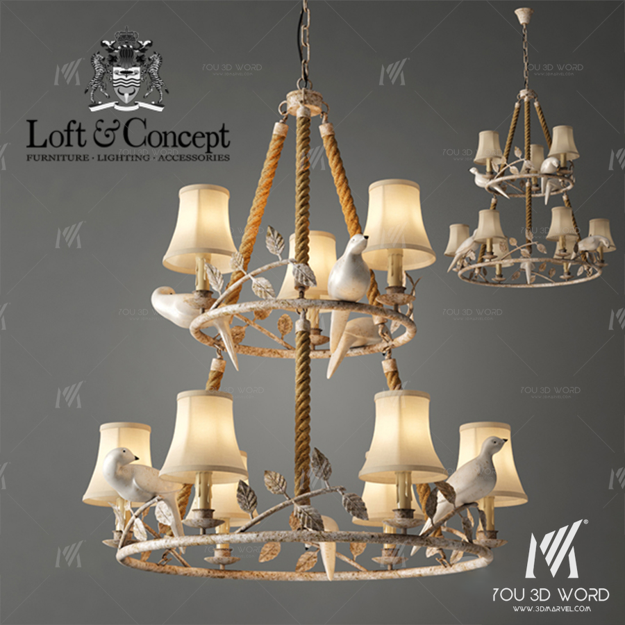 Chandelier Norman Bird Forest Patina 9